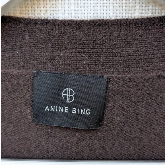 Anine Bing Jackson Deep Brown 100% Cashmere V-neck Button Logo Cardigan, size S - Picture 4 of 9